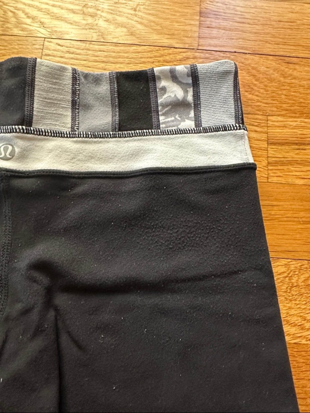 Lululemon Black Athletic Shorts with Gray Stripe Waistband - Picture 2 of 3